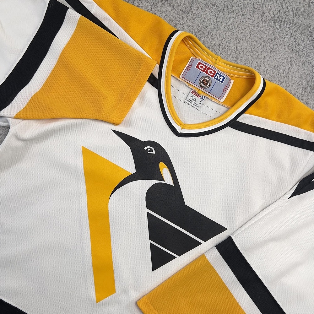 Vintage Pittsburgh Penguins Jersey Mens M White Yellow NHL Hockey CCM Canada 90s